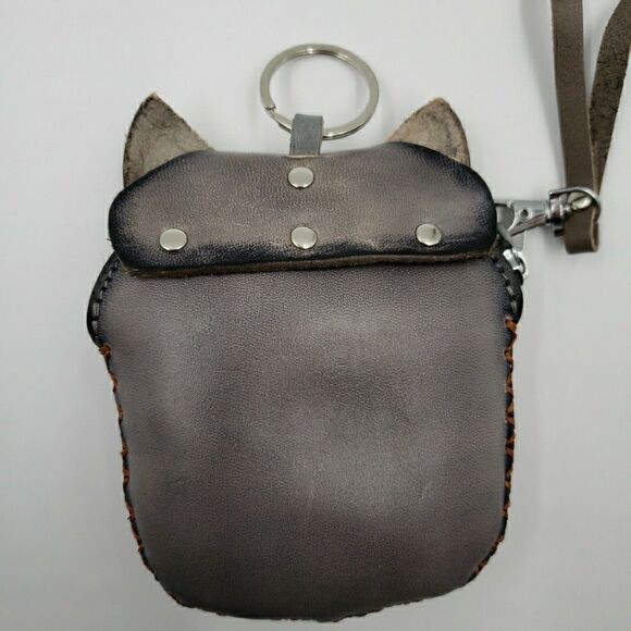Handmade Leather Gray Wolf Wristlet Wallet Blue Eyes Animal Coin Pouch Cub Scout - Picture 8 of 11